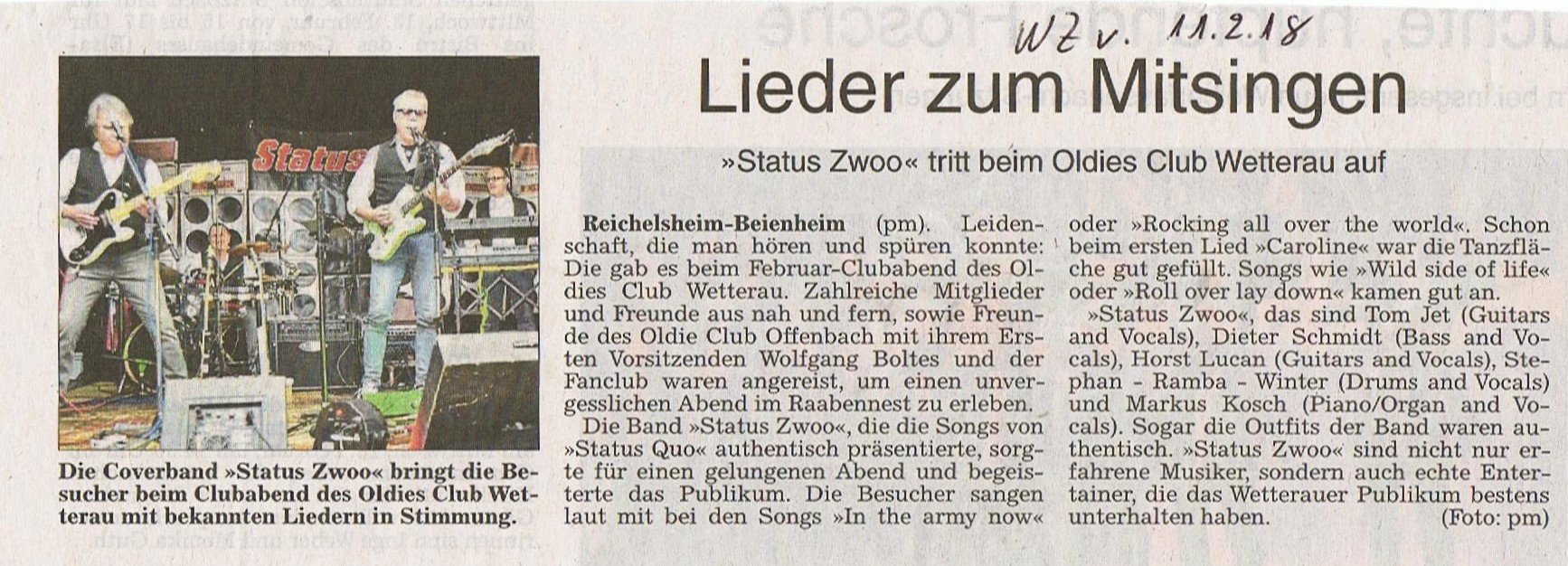 20190205 Presseartikel Stauts Zwoo am Clubabend beim OCW